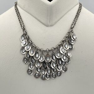 Premier Designs Crystal Falls Necklace Silvertone Peacock Feathers Statement
